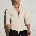 thumbnail image 2 of Resicozy Men's Waffle Henley Shirts Long Sleeve T-Shirt Stylish Casual Fashion Button Placket Slim Fit Tee Underwear Beige XL, 2 of 4