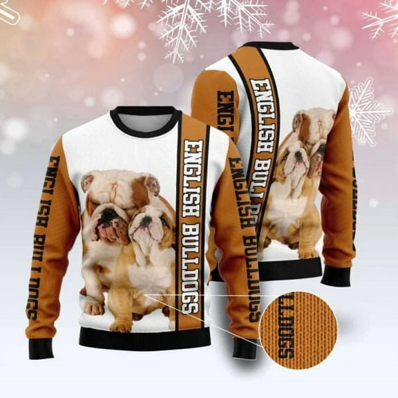 Rescued English Bulldog 3D Christmas Sweater, Dog 3D Christmas Sweater, 3D Dog Sweaters