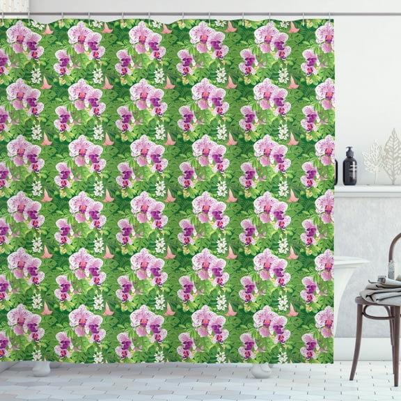 Ambesonne Philodendron Shower Curtain, Vivid Tropical Flowers, 69"Wx75"L, Dark Magenta Blush