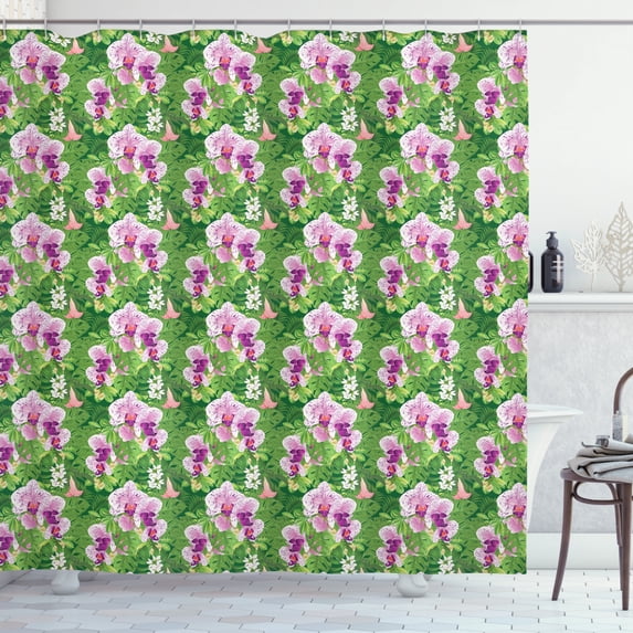 Ambesonne Philodendron Shower Curtain, Vivid Tropical Flowers, 69"Wx70"L, Dark Magenta Blush