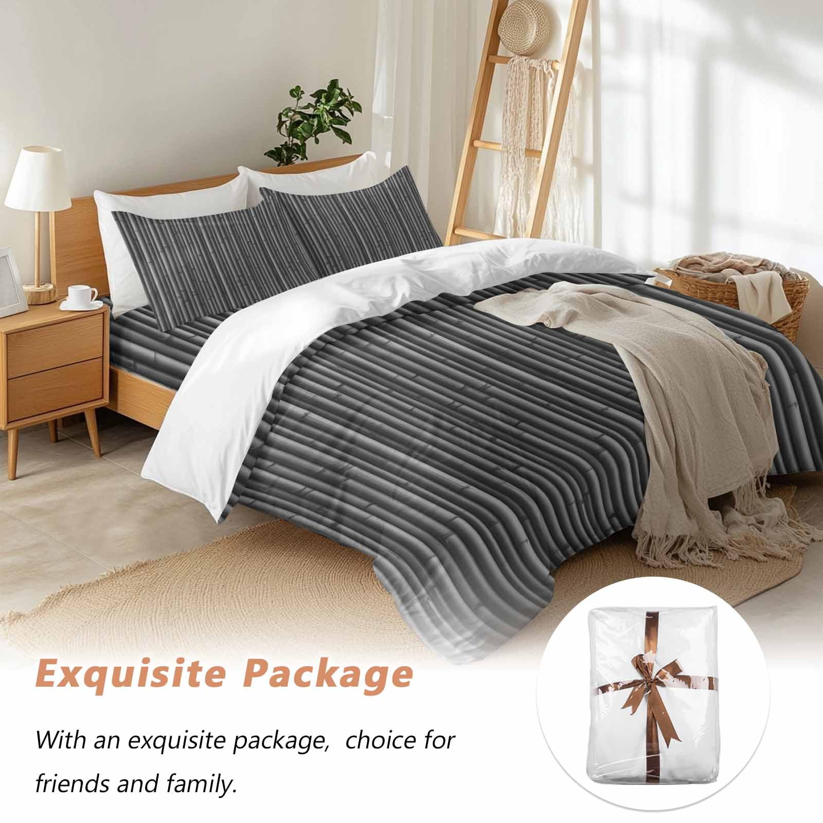 Black Bamboos 4 Piece Duvet Cover Set Queen Size Natural Vintage Bamboos Tree Plant Image Soft Bedding Set Comforter Cover, 1 Duvet Cover 1 Flat Sheets and 2 Pillowcases