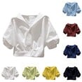 thumbnail image 5 of Women Solid Button Down Short Sleeve Blouse Casual Collared Crop Top Green XXL, 5 of 5