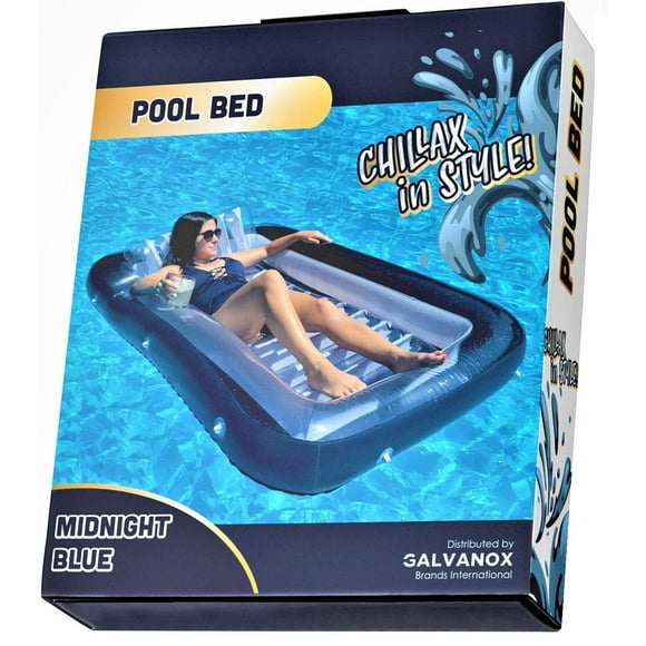 Galvanox Inflatable Tanning Pool Lounger with Pillow | Large Blow Up Floating Bed Raft 70"x49" (Navy Blue)