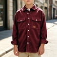 thumbnail image 4 of OGLCCG Boys Corduroy Shirts Kids Western Long Sleeve Botton Down Shirts Casual Fall Lapel Collared Shacket Jacket Size 4-14(Wine,10 Years), 4 of 6