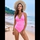 thumbnail image 5 of Traje de Baño de una Pieza para Mujer, Escote en V Profundo, Control de Abdomen, Tirantes Dobles Cruzados. Rosa Brillante XXL, 5 of 10
