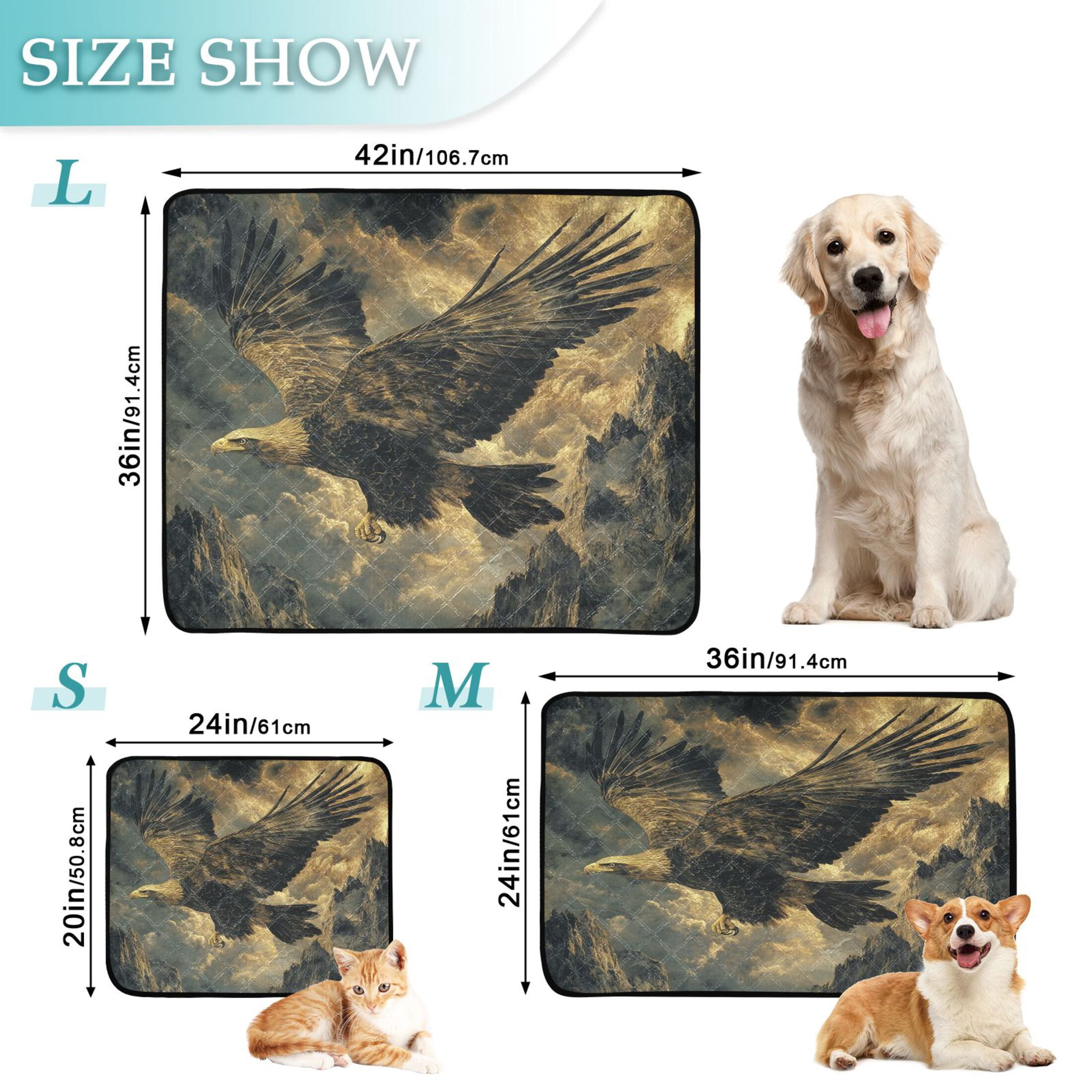 Qxltty Golden Eagle Cat litter Pads Pet Set of 3 Diaper Mats Center Anti-leakage Layer Absorbent Soft and Comfortable
