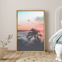 PixonSign Framed Canvas Print Wall Art Palm Trees Above Ocean Places Cityscape Photography Modern Art Contemporary Scenic Dramatic Multicolor Ultra for Living Room, Bedroom, Office - 16"x24" Natural