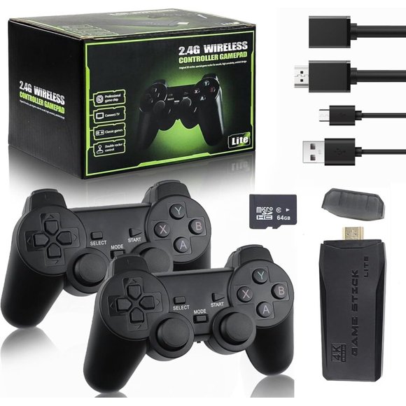 4K Gaming Stick Console, 64GB 20000+ Games with Dual Wireless Controllers