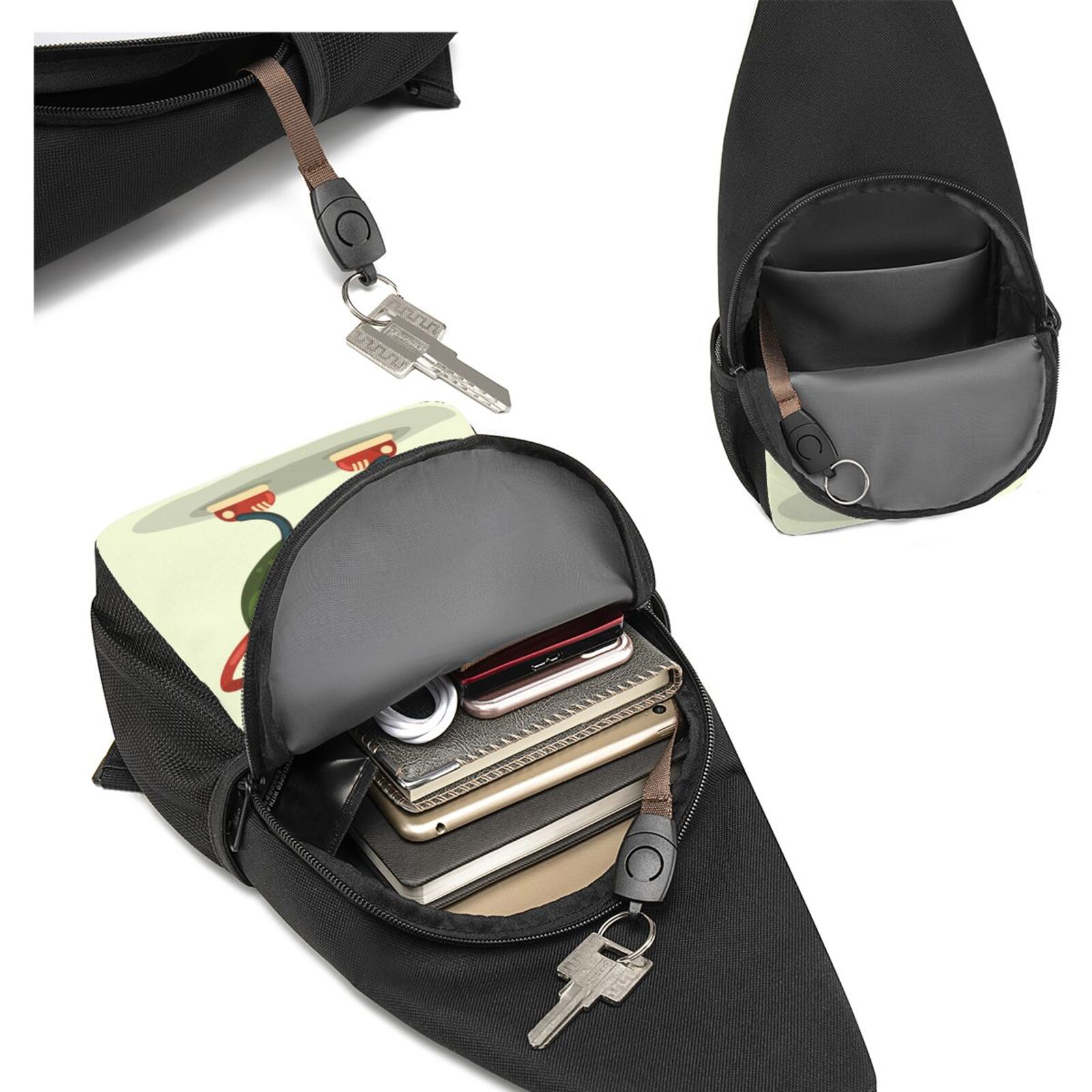 Xecao's Avocado1 Print Sling Bag: A Versatile Chest, Shoulder, and Crossbody Backpack for Casual Days Out, Perfect for Both Men and Women