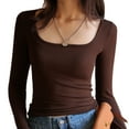 thumbnail image 1 of Women Knitted Crop Shirt Long Sleeve Low Cut Basic Solid Tee Sexy Cutout Blouse Top Streetwear, 1 of 5