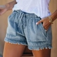 thumbnail image 3 of Pantalones cortos de mujer con dobladillo de borla, cintura elástica con cordón, bolsillos grandes, pantalones cortos casuales de verano de Color puro, 3 of 6