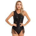 thumbnail image 4 of Yeahdor Womens Sequins Tassel Latin Jazz Dance Leotard Bodysuit Dance Wear Costume Black L, 4 of 7