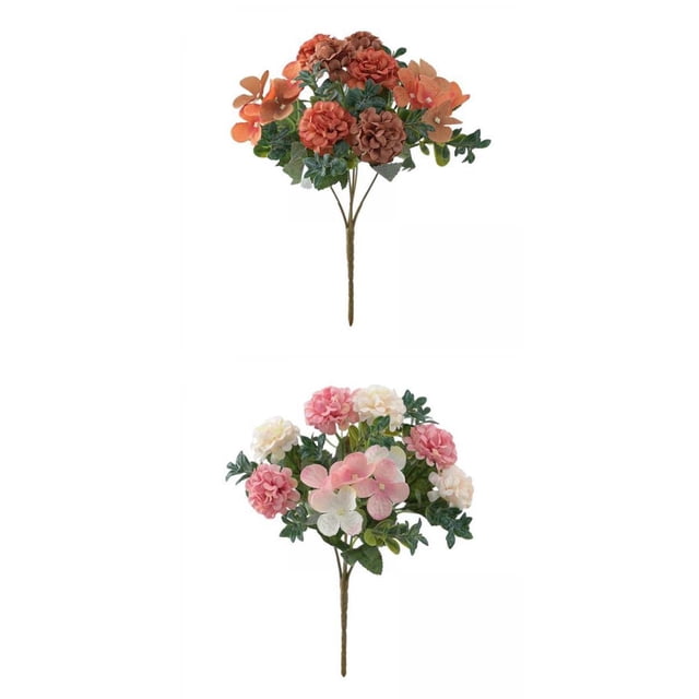 Ramo de flores de hortensia artificial para sala de reuniones, jardín, decoración de bodas naranja+rosa claro