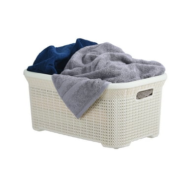 superio laundry basket knit style, with cut out handles, cream beige 40 liter 10 gallons, laundry bin for dirty cloths - 1.15 bushel