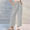 thumbnail image 2 of Cotton Linen Pants for Women Wide Leg Cropped Lounge Trousers Drawstring Elastic Waist Summer Loose Pant Outfits, 2 of 6