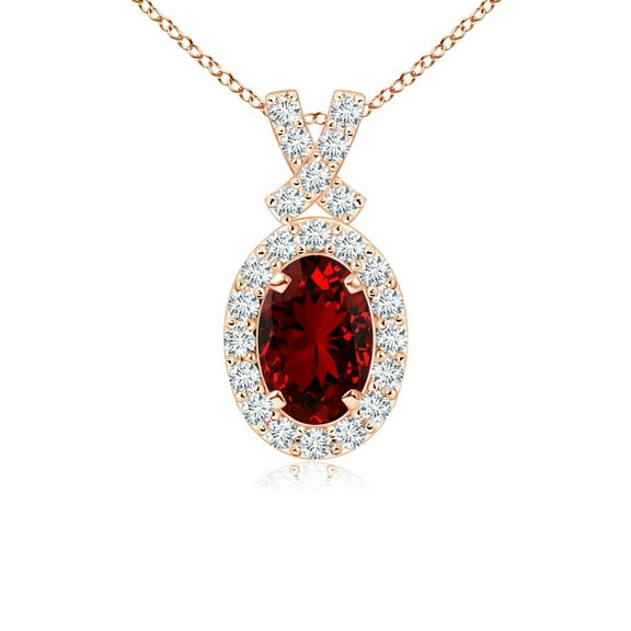 Angara Lab Grown Ruby Halo Pendant Necklace in 14K Rose Gold for Women - July Birthstone Jewelry | 0.6 ct Lab Created Ruby Vintage Style Necklace