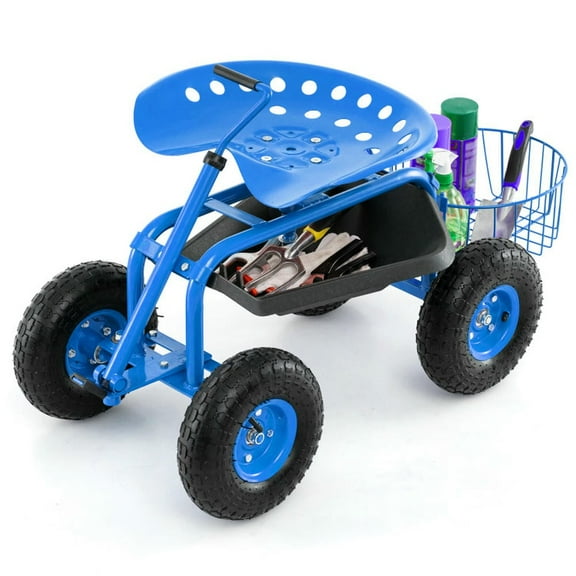 GVN Extendable Handle Garden Cart Rolling Wagon Scooter-Blue