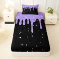 thumbnail image 3 of Castle Fairy Stars Print Twin Sheets 3pcs, Ice Cream Drip Bedding, Purple Black,1 Fitted Sheet, 1 Flat Sheet and 1 Pillowcase, 3 of 6