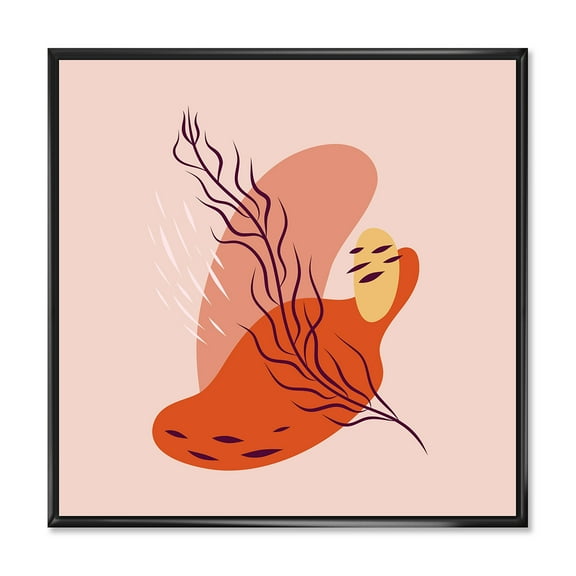 Designart 'Abstract Warm Colors Spring Leaf' Modern Framed Canvas Wall Art Print
