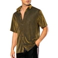 thumbnail image 4 of INSPIRE CHIC Glitter Sheer Shirt for Men's Shiny Mesh Short Sleeve Top Party Metallic Shirts S Golden, 4 of 5