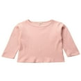 thumbnail image 1 of Newborn Baby Long Sleeve Ribbed Knit Crew Neck Solid Color T-shirts, 1 of 4