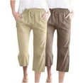 thumbnail image 1 of Timegard 2pc Capri Pants for Women Cotton Linen Elastic Waist Loose Lounge Crop Pants Pockets Solid Color, 1 of 7
