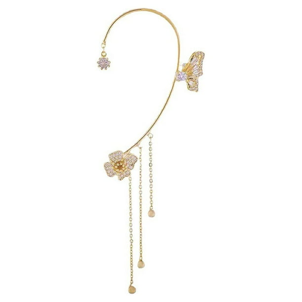 Minnieouse Clip de oreja para mujer, reemplazo de insecto de flor de Color sólido, diamantes de imitación exquisitos para niñas, aretes para Ropa, zapatos y accesorios Miscelánea Oro Izquierda