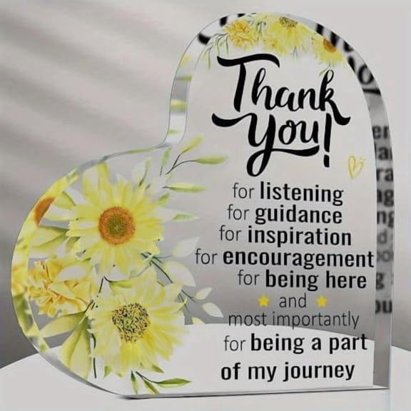 Acrylic Heart Plaque Decorative Sign 4"L x 4"W x 0.4"H Inch Gift for Women Men Teachers Nurses Coworkers Sunflower Design Thank You Message for Office Home Desk Valentines Day Easter Gift