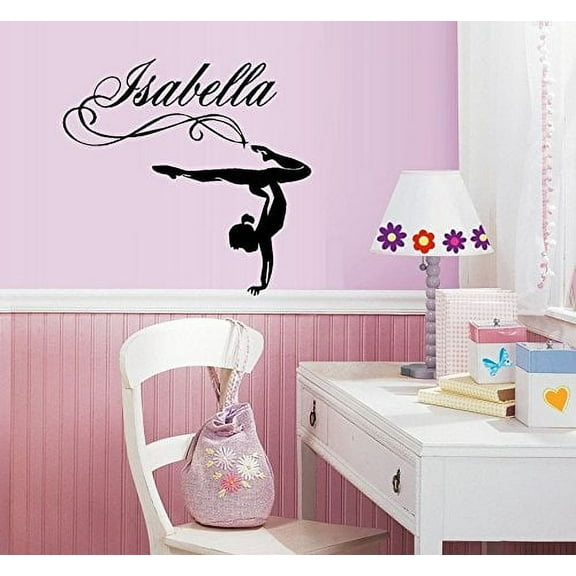 Gymnastic Girl (Custom Name) ~ Wall or Window Decal  (20" x 20" Black)