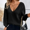 thumbnail image 2 of Comdrip Cute Sweaters, Women's 2025 Fall V Neck Sweater off The Shoulder Pullover Sweaters Dressy Casual Tops Bow Sweater Black L, 2 of 5
