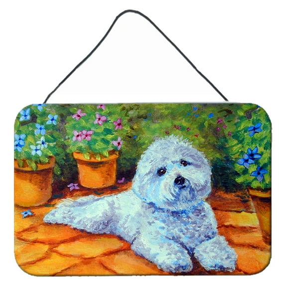 Carolines Treasures 7346DS812 Bichon Frise on the patio Wall or Door Hanging Prints 8x12 multicolor