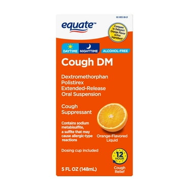 Equate 12 Hour Cough Relief DM Dextromethorphan Extended Release Liquid, Orange Flavor, 5 fl oz, Compare to Delsym® Orange Flavor Active Ingredient
