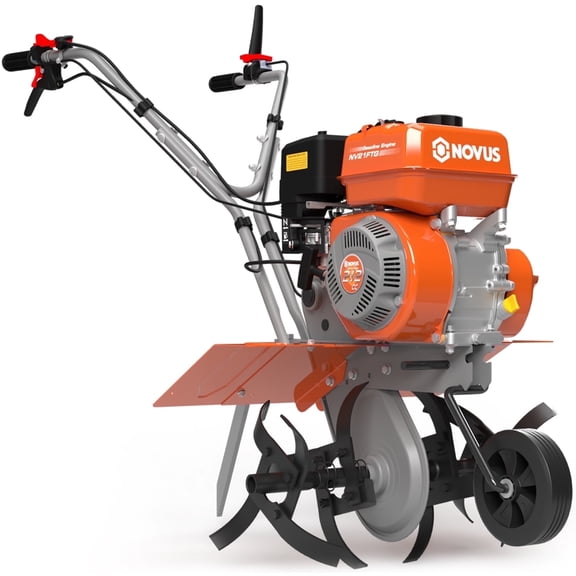 NOVUS 21 Inch Front Tine Tiller Cultivator, 212cc 4-Cycle Gas Engine, Tilling Width Adjustment 12"-21", Forward and Reverse Controls, Gas Powered Tiller for Gardening Weeding Cultivating Digging