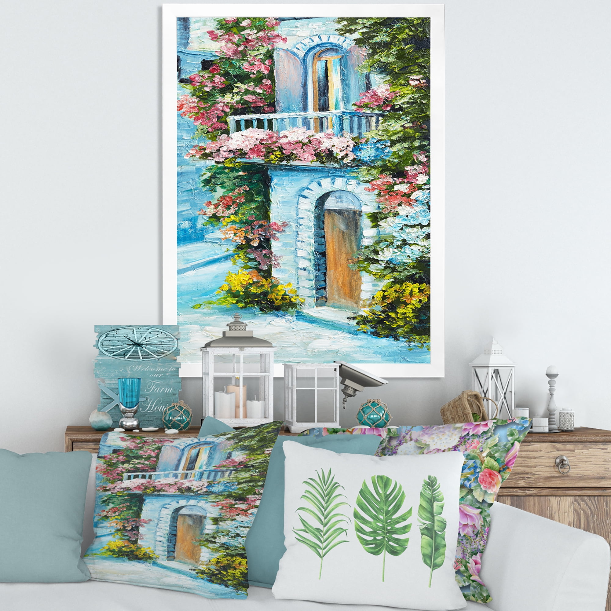 Designart 'House With Colorful Flowers Near The Sea II' Traditional Framed Art Print