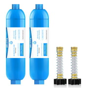 RV inline Water Filter with Flexible Hose Protector(KDF), Dedicated for RVs and Marines, Reduces Lead,Fluoride,Chlorine ( 2 Pack Blue)