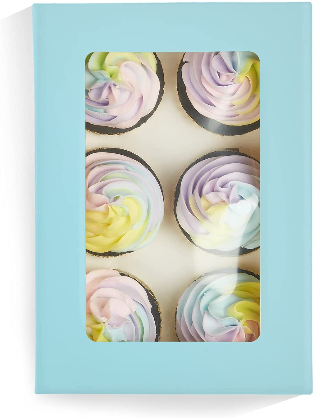 Yotruth 30 Packs Cupcake Boxes Holders 6 Cupcakes,Blue Bakery Boxes with Window 9.4 x 6.1 x 3.0 Cupcake Carriers Containers 