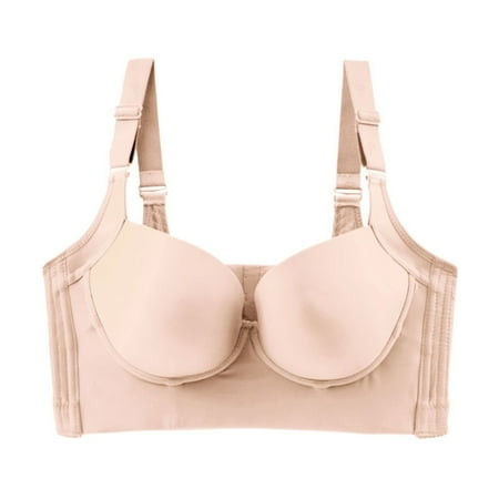 

Spdoo Women s Full-cup Oversized Lingerie Women s Underwire-less Gathered on Retractable Breast-adjusted Bra Beige 40CDE