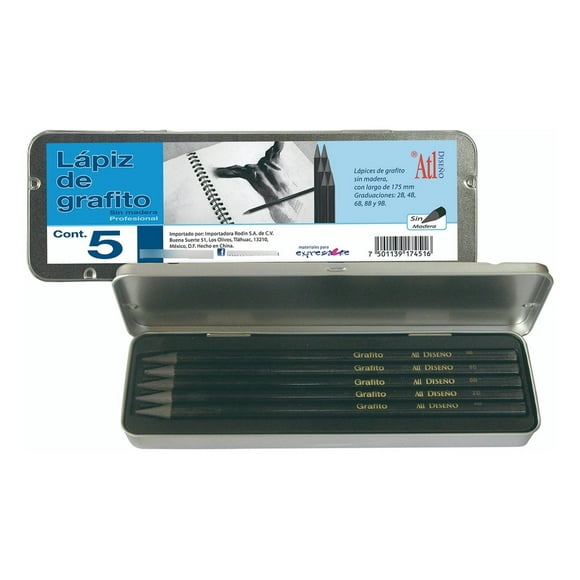 Estuche de Lápiz Grafito Sin Madera ATL 2B 4B 6B 8B 9B 5 Piezas multicolor