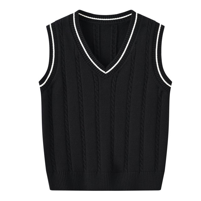 Laonim Children's College Casual Style Cable Pattern Sleeveless V-Neck Knitted Vest Top Sweater