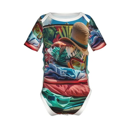 

Lukts Tropical Vacation Essentials Print Baby Short Sleeve Romper Onesie for Newborn Baby Boys and Girls-18 Months