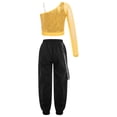 thumbnail image 3 of Alvivi Kids Girls Jazz Hip Hop Dance Outfits One Shoulder Crop Top with Jogger Cargo Pants Set Gold 6, 3 of 7