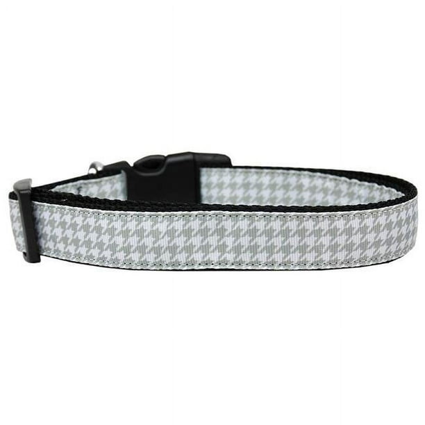 Grey Houndstooth Nylon Dog Collar Medium Narrow 