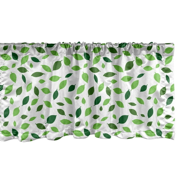 Ambesonne Nature Valance Pack of 2, Botanical Leafage Pattern, 54"X12", Emerald Green White