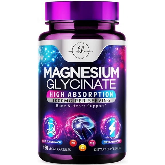 Magnesium Glycinate Supplement - 100% Chelated & Purified - to Support Sleep, Heart Health, Muscles, & Bone Strength - Gentle, High Absorption Magnesium Formula - Vegan, Bottled in USA - 120 Capsules