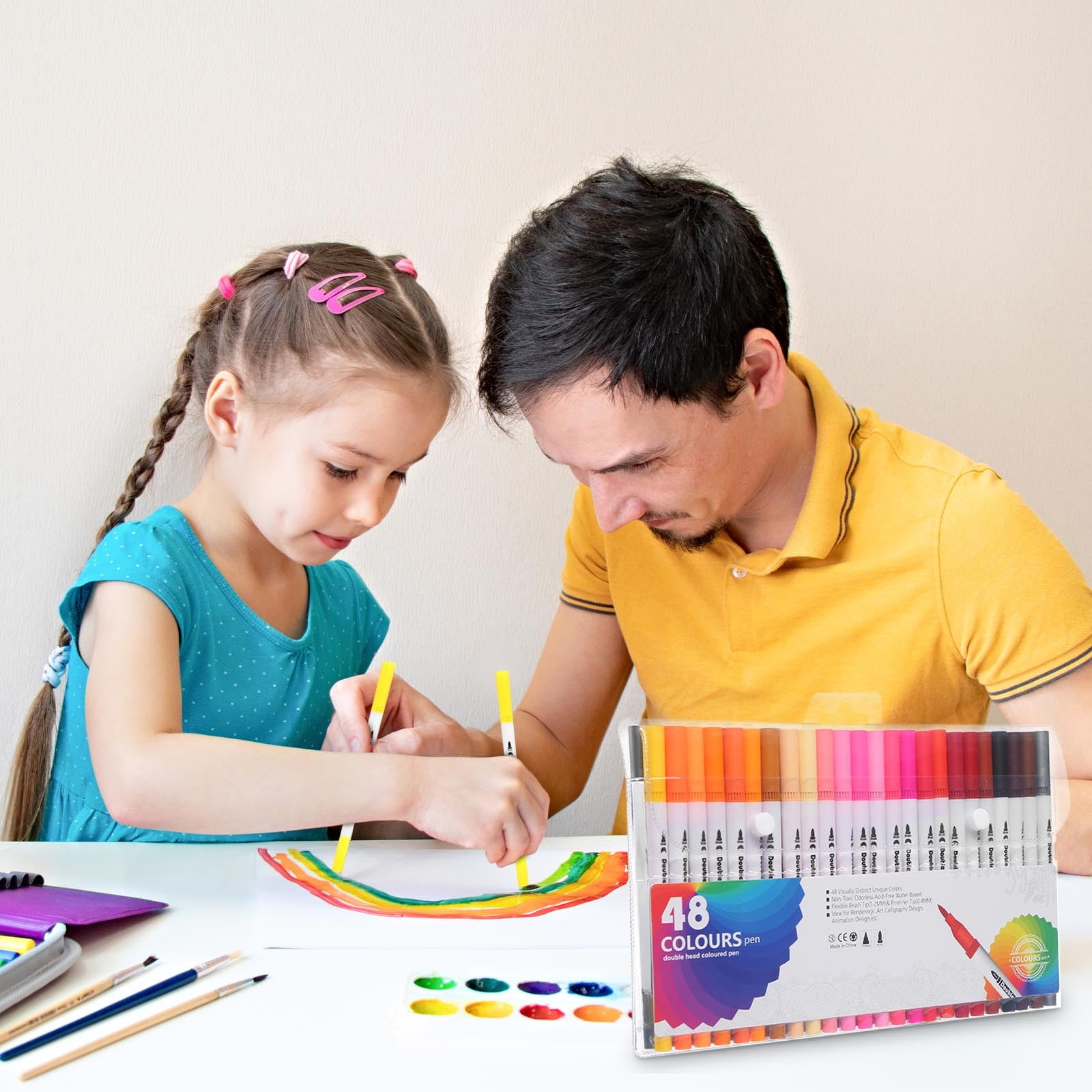 SHENGXINY 48PCS Acrylic Paint Markers Multi Color Dual Outline Marker Pen for Daily Note Decoration Art Creation Soft Metallic Luster Fine Hand Drawn Design Uniform Coloring Performance