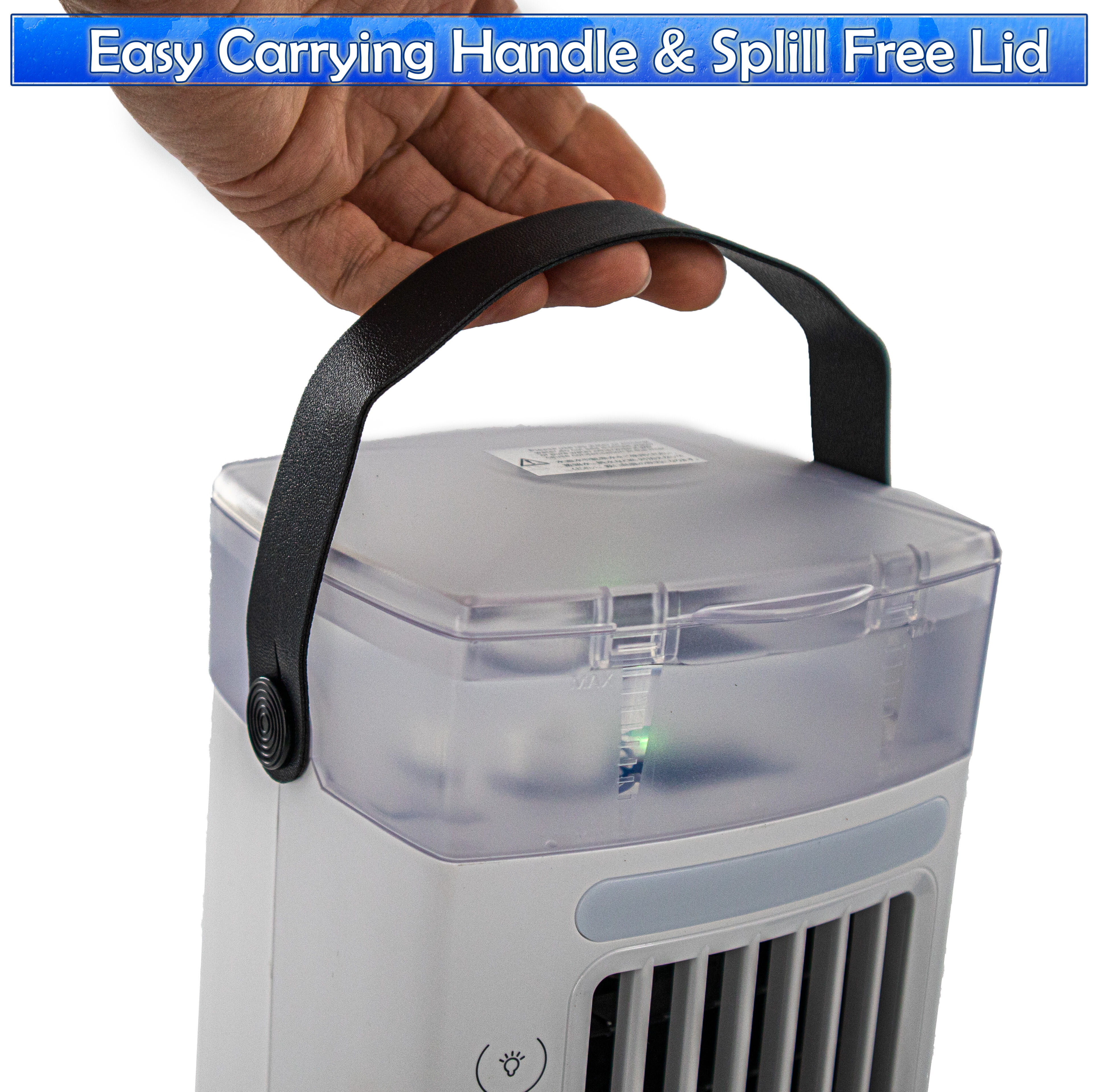 Portable Air Conditioner - Personal Space 3-in-1 Evaporative Air Cooler Compact Desk Humidifier, Mobile Mini AC, and Dual Fans - 3 Adjustable Speeds and 7 LED Lights - Ideal for Home or Office