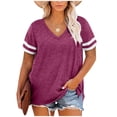 thumbnail image 3 of Casual Summer Tops for Women V Neck T Shirts Short Sleeve Tunic Tops Loose Fit Women's Striped Strappy V-neck Color-Plaid T-shirt, 3 of 5