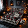 thumbnail image 2 of Homewish Baroque Rose Queen Sheets, Retro Floral Queen Sheet Sets, Black Red Off White, 4 Pieces (1 Flat Sheet, 1 Fitted Sheet and 2 Pillowcases), 2 of 4