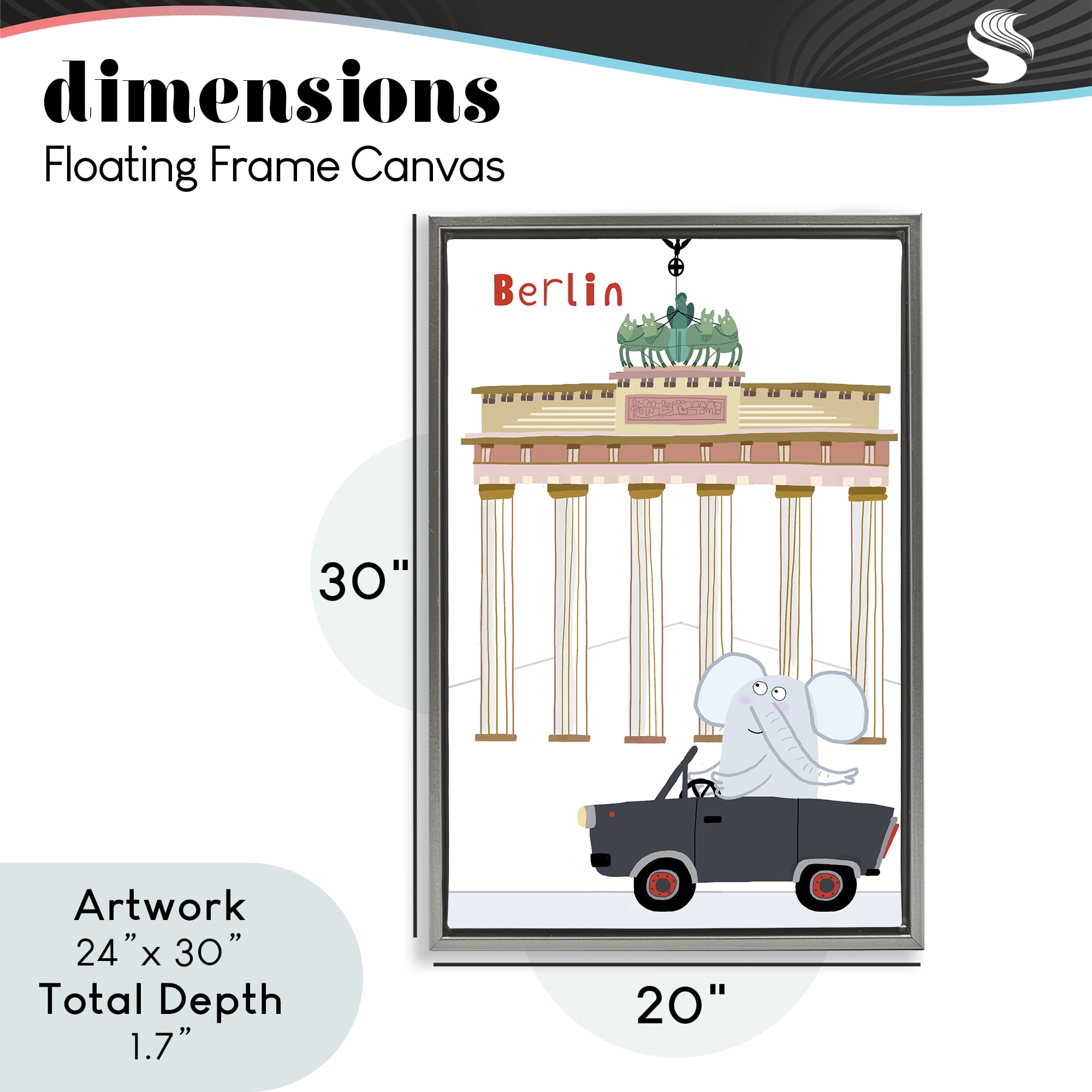 Elephant & Berlin Architecture Gray Framed Floater Canvas Wall Art, design by Carla Daly