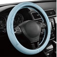 thumbnail image 2 of Steering Wheel Cover, Light Blue Patterned Leather Patchwork Design, Universal Fit 14.5"–15.5", Anti-Slip, Odor-Free, Soft PU Grain Leather, Durable Grip Car Accessory for Girls & Women, 2 of 16